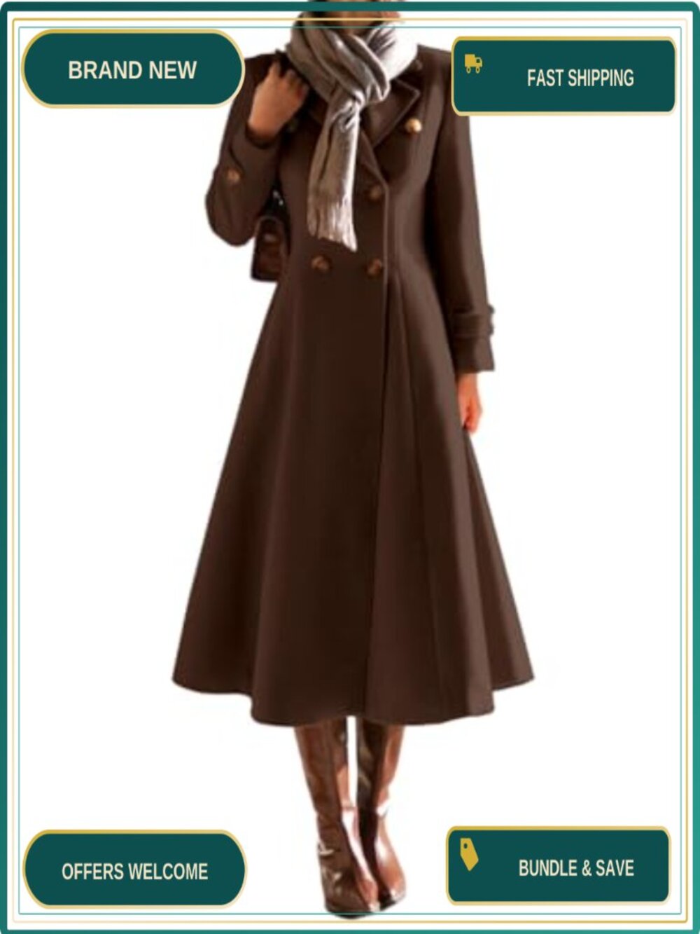 Long Wool Trench Coat Double Breasted Peacoat Winter Coat
